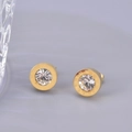 Roman numeral titanium steel stud earrings with central cubic zirconia and gold plating - 18K Gold