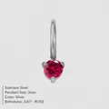 Minimalist 3mm July red birthstone stainless steel round pendant charm for DIY jewelry - July Rose-Silver Color