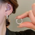 Elegant silver hoop earrings with purple cubic zirconia stones for women - 59# Ear Buckle - Silver Purple Zircon
