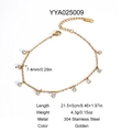 Detail of gold stainless steel anklet showing 7.4mm rhinestones and lobster clasp - Zirconia Charm Style (YYA025009)