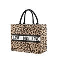 Bolso de yute con estampado de leopardo y eslogan LOVE LOVE LOVE en las asas - Leopardo Cinta LOVE