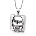 Vintage silver skull pendant with flame motif on thick twist chain for men - Square Frame Flame Skull (KP34846-D)