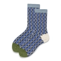 Casual blue striped cotton socks for women with green contrast toe and wavy texture - One Size (EU 35-39) / Wave Pattern