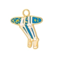 Pendentif surfeur squelette doré avec jambes blanches sur planche de surf bleue - Squelette Surfeur