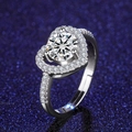 Macro detail of heart-shaped halo ring with round brilliant cut stone and adjustable band - Adjustable / Style 24 Heart Halo Ring (1 Carat)
