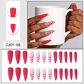 Matte long stiletto press-on nails with red polka dots and cherry print, 24 pieces set - CJCY-58 Red Pink Cherry