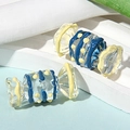 Translucent glass candy beads with blue stripes and yellow accents for DIY jewelry - Price per Piece / Deep Blue and Yellow