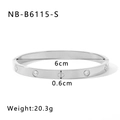 Detailed size specifications of silver stainless steel bangle showing 6cm inner diameter - Silver Clover Style (NB-B6115-S)