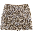 Detail of high-density earth-tone sequins on an A-line mini skirt with elastic waist - XS / Grey Green
