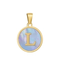 Pendentif rond en acier titane 18k avec lettre L et incrustation nacre bleue - L-Coquille Bleue