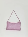 Detailed macro view of pink rhinestone mesh evening bag with sparkling crystal texture - Pink