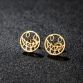 Gothic style round hollow gold skull smile face stainless steel stud earrings for women - 435 Gold (Smiley Face)