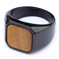 Men's square tiger eye stone signet ring with black plated stainless steel band - Black + Tiger Eye