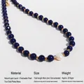 Lapis Lazuli Perlenkette mit Barockperle und vergoldeter Messingkette Detailansicht - Klassischer Perlen Stil (款4)