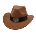 Brown wool cowboy hat featuring floral embroidery band and vintage silver buckle - Khaki (Green/Silver Embroidery)