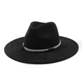 Classic black suede fedora hat with a woven decorative band for men and women - M (56-59cm) / Suede / Black