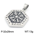 Pendentif boussole Viking Vegvisir hexagonal en acier inoxydable vintage pour homme - Style Boussole Viking Hexagone (不含链KP120056-MZOZ) / Argenté