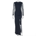 Detail of the high slit and ruched texture on this slim-fit black evening dress - S / Black