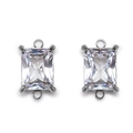 Connecteur rectangulaire en acier argenté avec zircon clair pour création de bijoux - Carré (Transparent) / 9x7mm / Acier