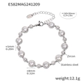 Silver stainless steel bracelet with round sparkling zircon inlays and adjustable clasp - Double Round Style (E582) / Steel