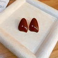 Minimalist deep red glossy enamel teardrop earrings on a white square textured tray - Water Drop Style (6#)