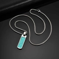 Polished silver box chain necklace with a rectangular turquoise stone inlay pendant - Silver Turquoise Pendant (With Chain)