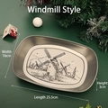 Vintage metal serving tray with windmill embossing, size 25.5x16x3cm, stainless steel finish - Windmill