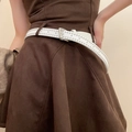 Ceinture vintage en cuir blanc avec double rangée de rivets argentés et boucle en métal - 38# Rivets argentés à double rangée blancs