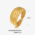 Anillo croissant dorado ajustable de acero inoxidable con textura de espiral pulida - Estilo Croissant / Dorado