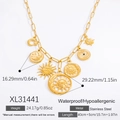 Collana in acciaio inossidabile dorato con ciondoli sole e luna, impermeabile e anallergica - Stile Multi-Ciondolo Celeste Vintage (XL31441) / Placcato Oro 18K