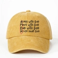 Gorra de béisbol vintage mostaza con eslogan negro Agree With God y círculo Amen - Estilo AMEN Lavado Desgastado / Amarillo