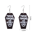 Orecchini a bara in acrilico con testo 'Thick Thighs and Spooky Vibes' e pipistrello - Stile Bara con Lettere (11号)