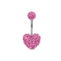 Piercing de ombligo de acero inoxidable con corazón rosa y piedras de circonita brillantes - Estilo Corazón Rosa con Diamantes (款式十六 心形款)