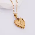 Golden heart-shaped necklace with beaded edge and embossed letter T pendant - T (With Chain)