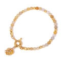 Gelbes Herzanhänger-Perlenarmband mit 4mm Steinen und goldenem Knebelverschluss für Damen - Hohlmetall-Herzanhänger/OT-Verschluss / Gelb
