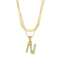 Double-layered 18K gold plated necklace with snake chain and zircon letter N pendant - Letter N Style