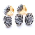 Set detallado de 5 anillos bohemios abiertos con piedras druzy naturales y chapado en oro - Plateado