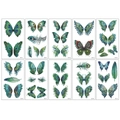 Set di 10 tatuaggi temporanei glitterati con farfalle e piume di pavone blu-verdi - Piuma di Pavone Luccicante Serie-10 Fogli