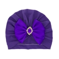 Violetter Baby-Turban-Hut mit großer Seidenschleife und lila Strassstein-Zentrum - Dunkellila