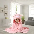 Pink hooded rabbit baby bath towel in soft coral fleece for infants and toddlers - Long-Eared Rabbit Style / 80CM*80CM / Pink