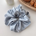 Light blue satin hair scrunchie with white polka dots and delicate black fashion label - Light Blue (Polka Dot)