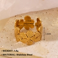 Minimalist 18K gold plated stainless steel flower ring with detailed floral pattern - Gold (758 Flower)