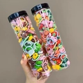 Elastic kids hair ties set featuring colorful cartoon resin charms in large jars - Frog + Avocado Style (22#) / 40-Piece Set (One Bucket)
