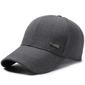 Dark grey men's baseball cap with fine woven texture and metal fashion badge decoration - Adjustable / Dark Gray