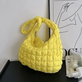 Quilted cloud bag in vibrant yellow nylon with square stitching and top handle design - Yellow