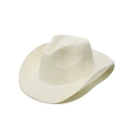 Close-up of the woven texture and wide brim design of this creamy white Panama straw hat - Off White