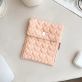 Pink quilted heart sanitary napkin pouch with snap button and woven brand label - Orange Heart