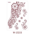 Brown henna floral temporary tattoo sticker W-1321S with intricate lace patterns for hand - Deep Red Henna Style Floral (W-1321S)