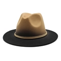 Cappello fedora bicolore in lana con corona kaki tesa nera e fascia dorata - M (56-58cm) / Cammello + Nero