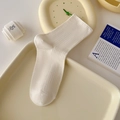 Mid-calf cream white cotton socks featuring classic vertical rib knit and soft texture - One Size / Cream
